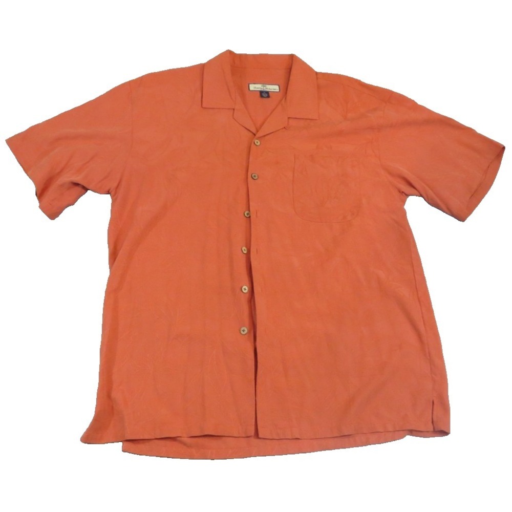 Tommy Bahama Shirt Men XL Orange Silk Jacquard Hawaiian Camp Button Up Resort